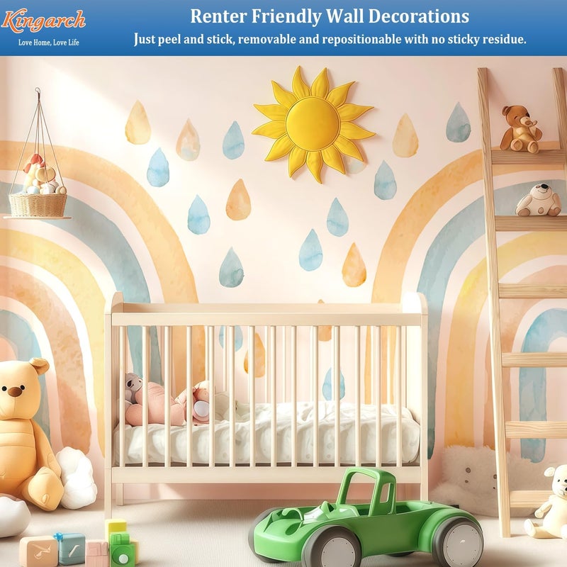 Kingarch Large Watercolor Rainbow Wall Decals, Raindrops Peel and Stick Fabric Nursery Wall Decor, Removable Home Room Wall Decor Murals Stickers for Kids Girls Toddler Bedroom Living Room Playroom - Image 4